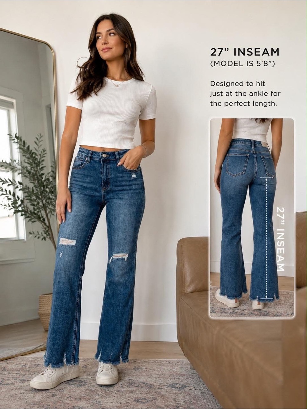 Risen Mid-Rise Ankle Straight Jeans in Dark Blue
